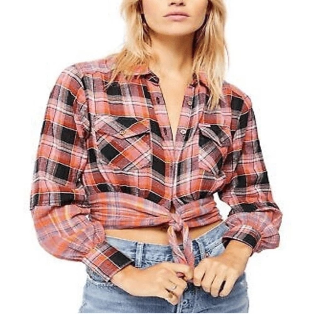 Free People We The Free Womens Shirt First Bloom Plaid Multicolor Size Small